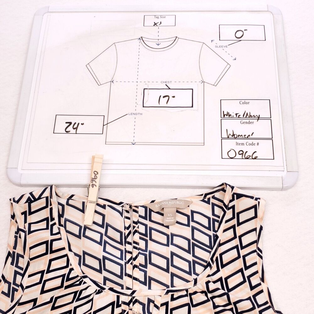 Banana Republic Sleeveless Casual Pullover Shirt Womens Size XS White Blue - Picture 8 of 8